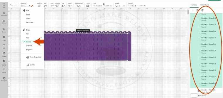 Rosette scored in Cricut Design Space