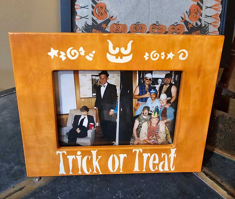 Halloween painted pottery picture frame
