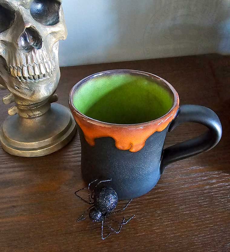Halloween painted pottery mug