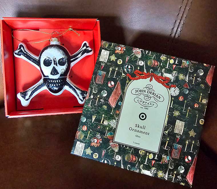 John Darian Skull and Crossbones Ornament from Target with Box