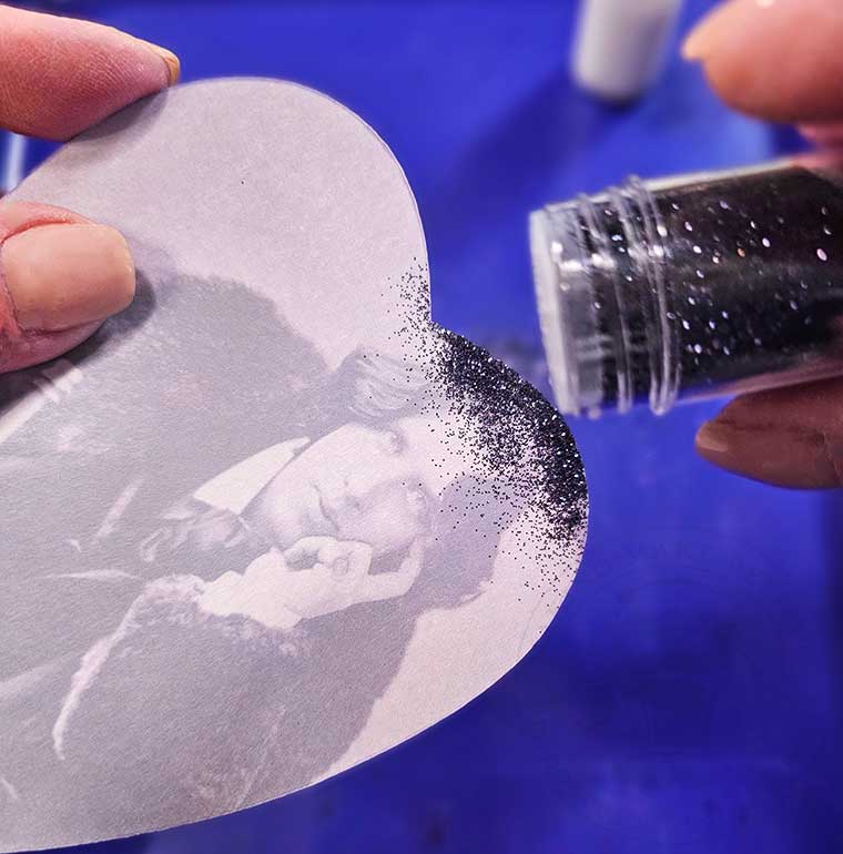 Sprinkle Fine Glitter onto Glue Around Gothic Valentine