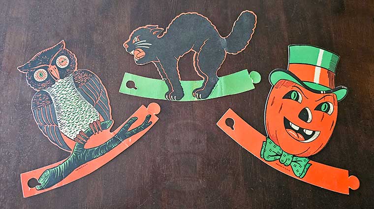 H.E. Luhrs Beistle Favor-ette Owl Scaredy Cat and Jack O' Lantern