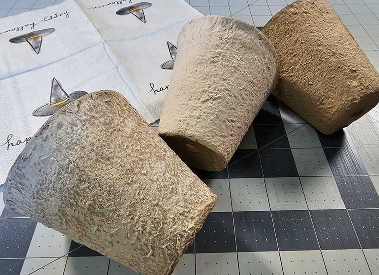 Peat pots - plain, full coverage paint, and dry brushed