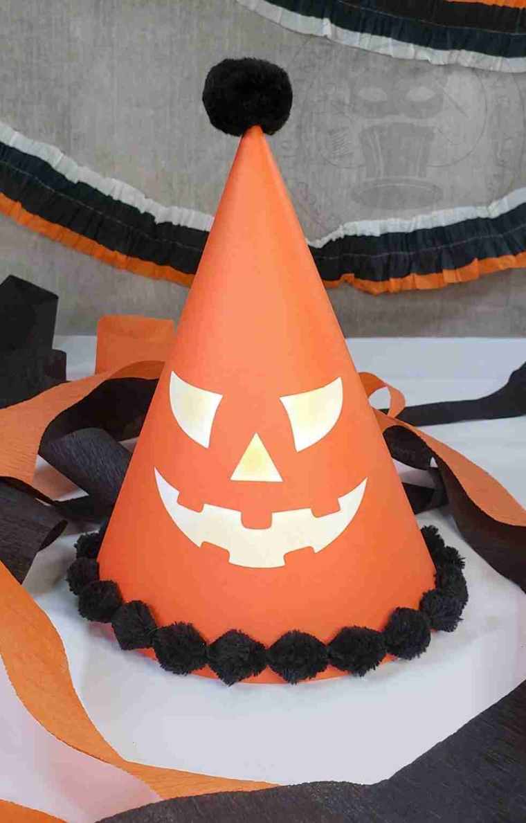 DIY Jack O'Lantern Halloween party hat with cutouts