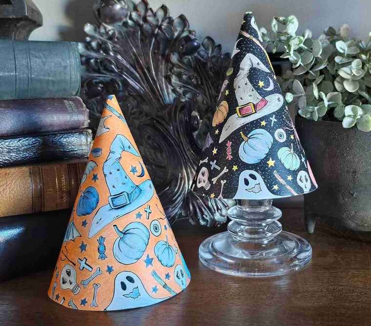 Assembled hand-colored Halloween party hats