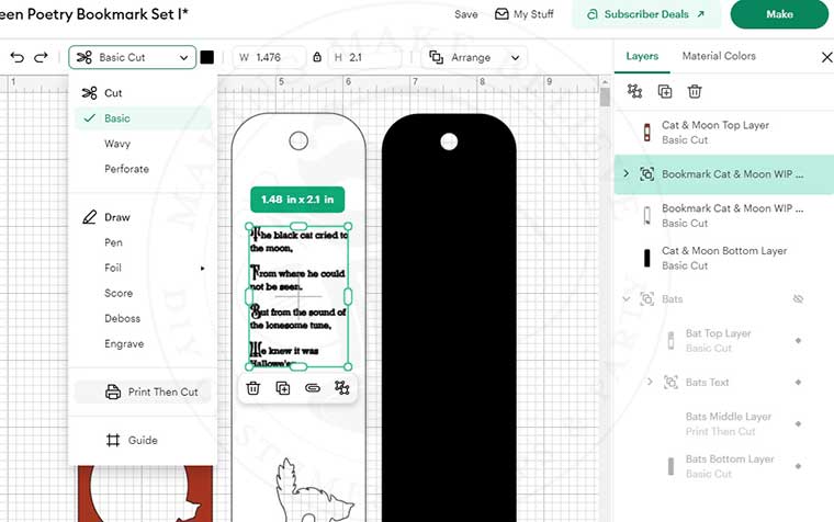 Change text to Print Then Cut in the Operations drop-down menu