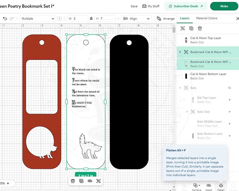 Select text and middle layer and flatten
