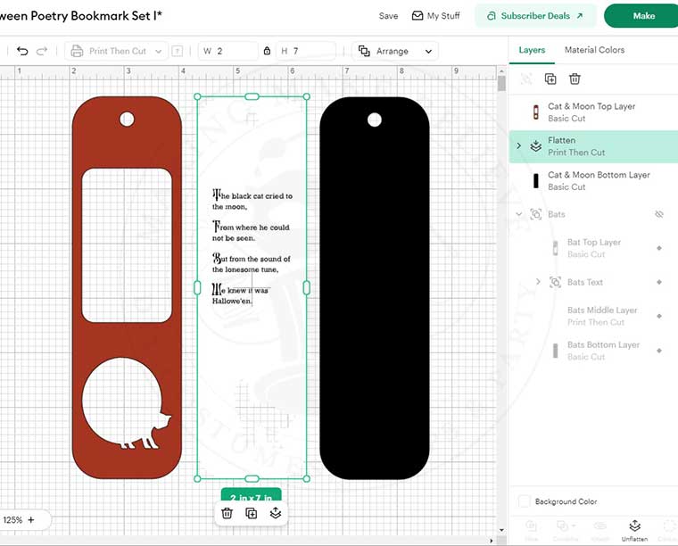 Text and middle layer and flattened for cutting
