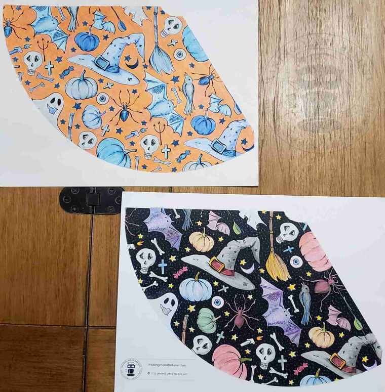 Craft Therapy times two! Light and dark version of hand colored Halloween party hats.