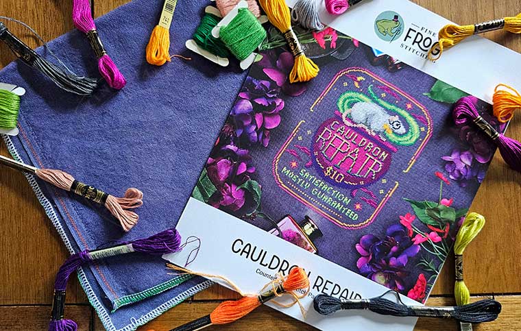 Cauldron Repair Halloween Cross Stitch by Fine Frog Stitching