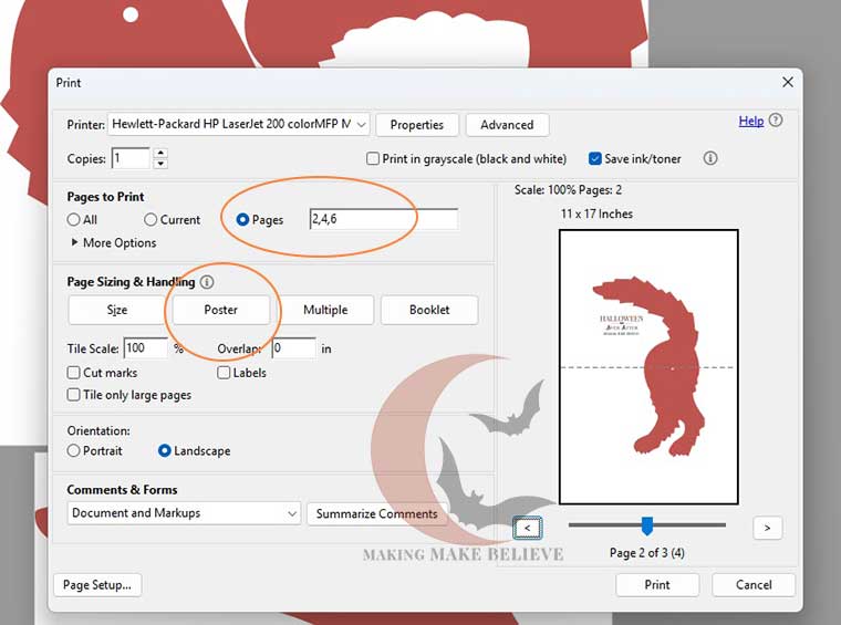 Print even numbered pages using Poster for page size