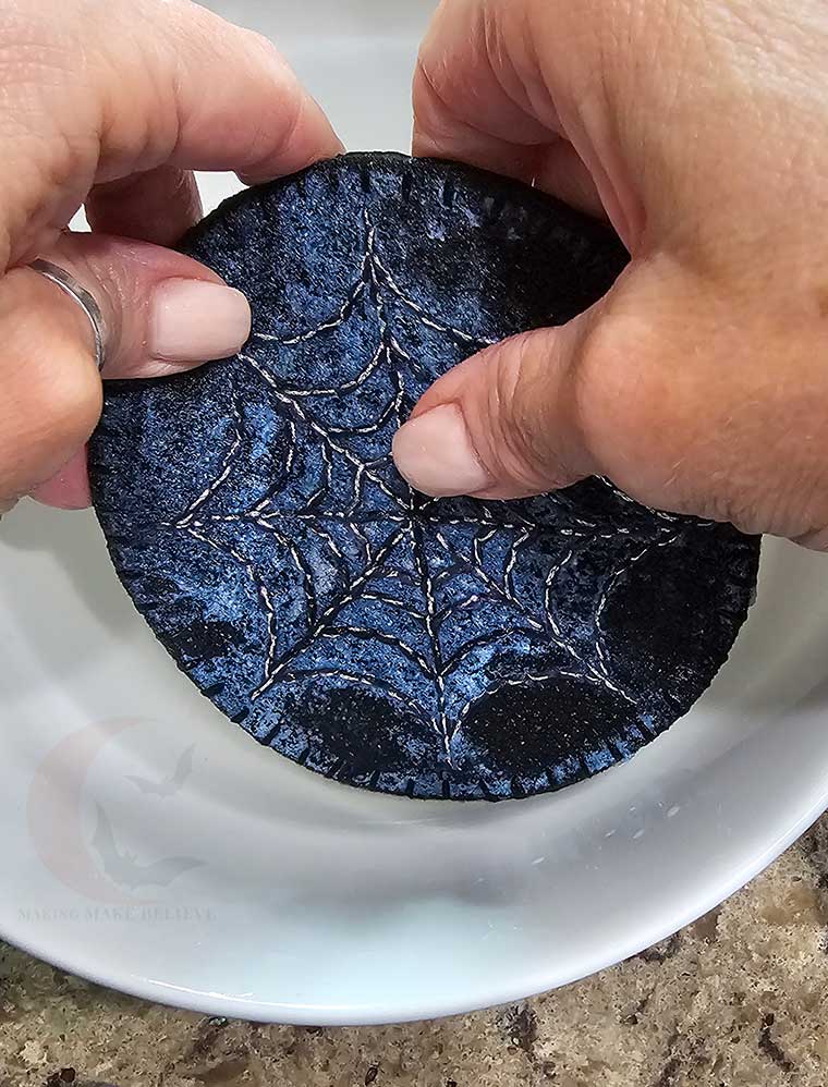 Remove Sulky Stick N Stitch with water