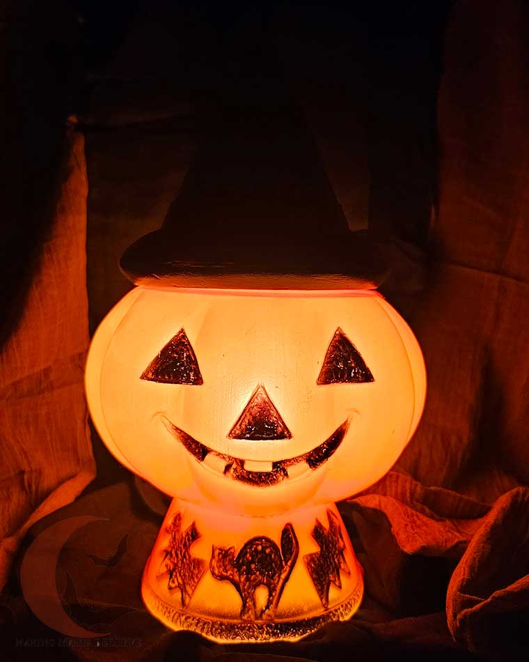 Vintage Bayshore Pumpkin with Witch Hat Blow Mold Light Up