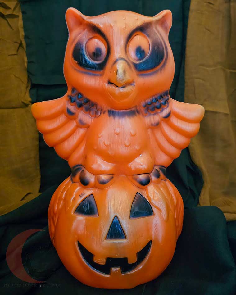 Star Band Owl on Pumpkin Vintage Halloween Blow Mold Light Up