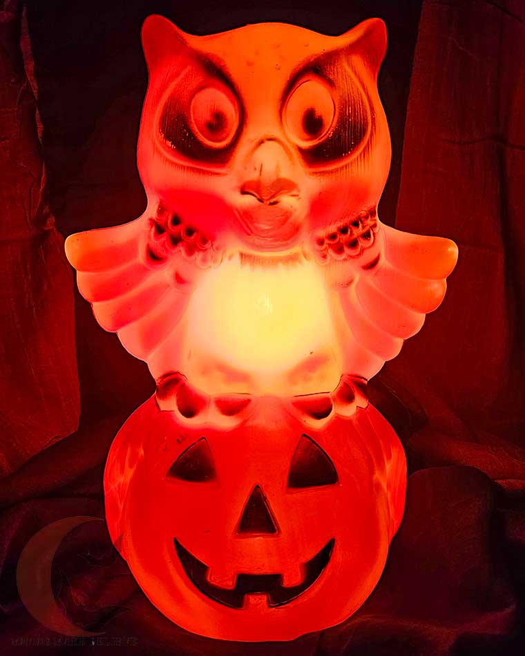 Star Band Owl on Pumpkin Vintage Halloween Blow Mold Light Up