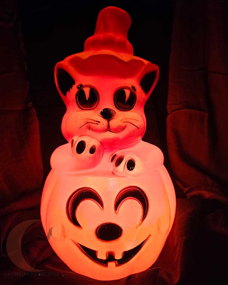 Star Band Owl on Pumpkin Vintage Halloween Blow Mold Light Up