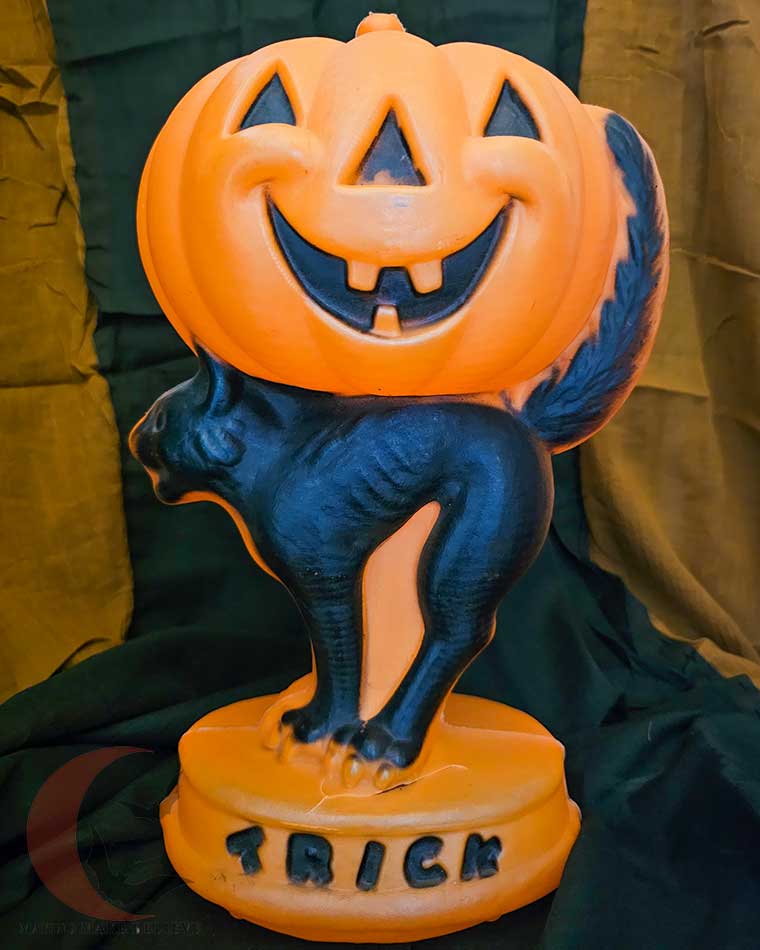 General Foam Plastics Cat with Pumpkin Vintage Halloween Blow Mold Light Up